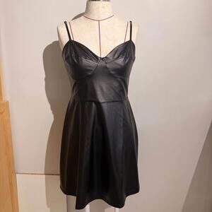 Wet Seal Faux Leather Black Dress Women's L Biker Goth